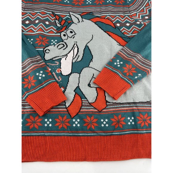 Ugly Christmas Sweater Womens Medium Red Green Unicorn Candy Star Dust Holiday - Picture 2 of 8